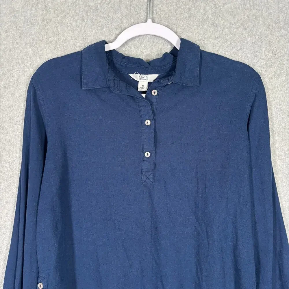 Croft Barrow Linen Popover Tunic Top Medium Navy‎ Lagenlook Blouse Pullover